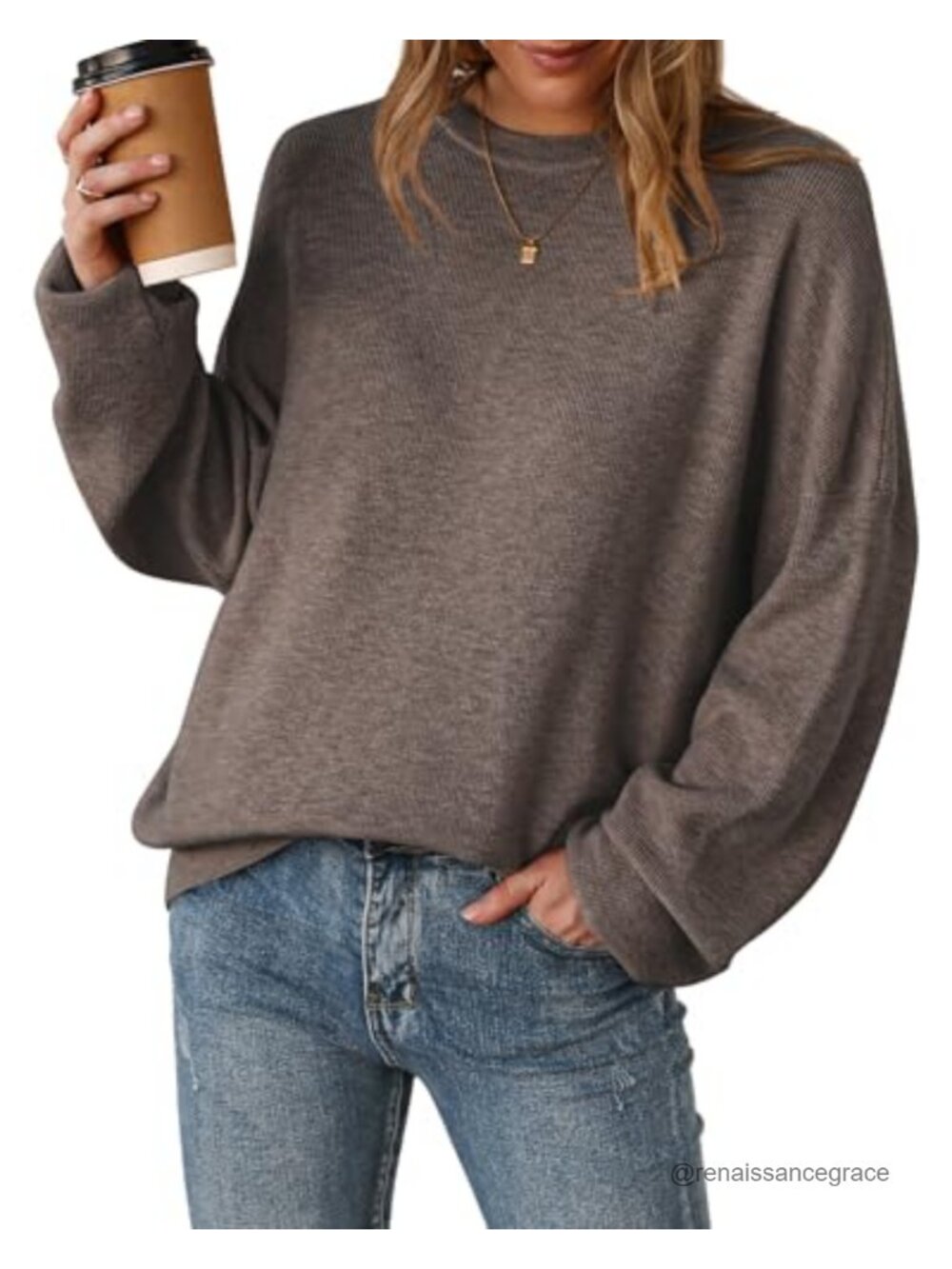 Wool Blend Oversized Crewneck Pullover Sweater Ribbed Knit
